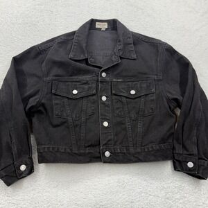 VTG 80s Guess Jeans Black Denim Trucker Jacket Women S Cropped Made USA